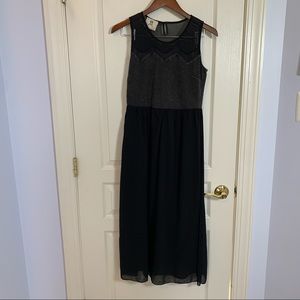 L&X Denim Top Chevron‎ dress Jean Black Midi